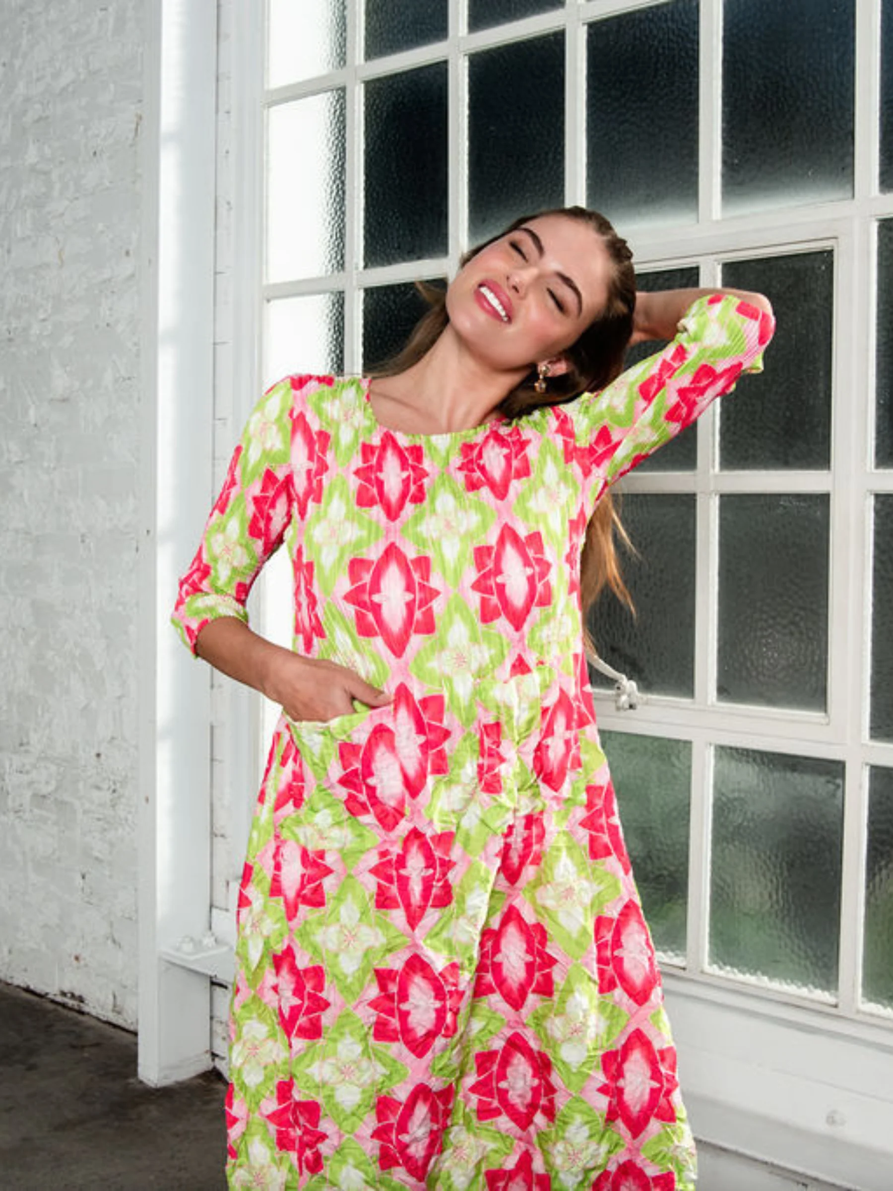 3/4 Sleeve Smash Pocket Dress - Prints - Image 25