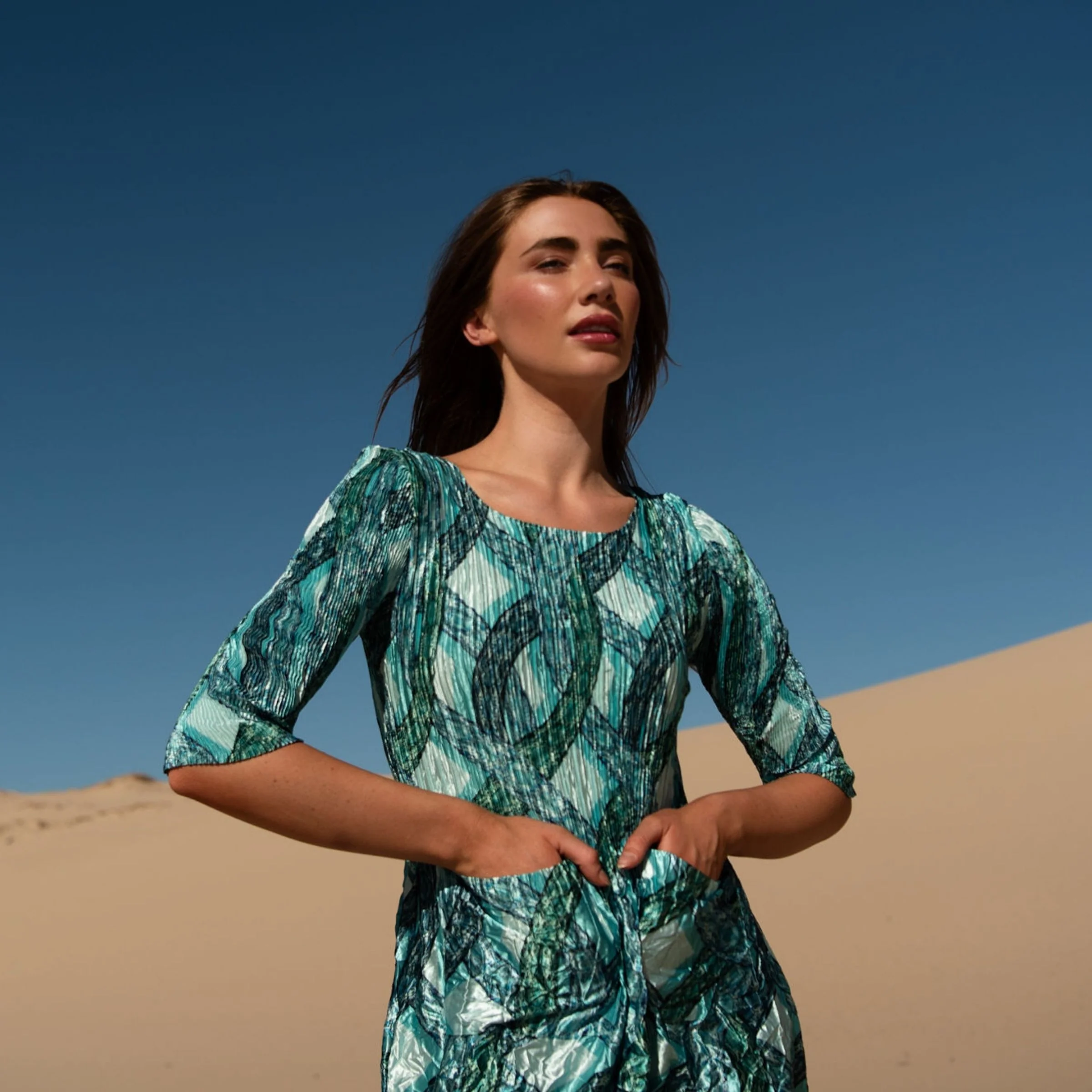 3/4 Sleeve Smash Pocket Dress - Glossy - Image 13